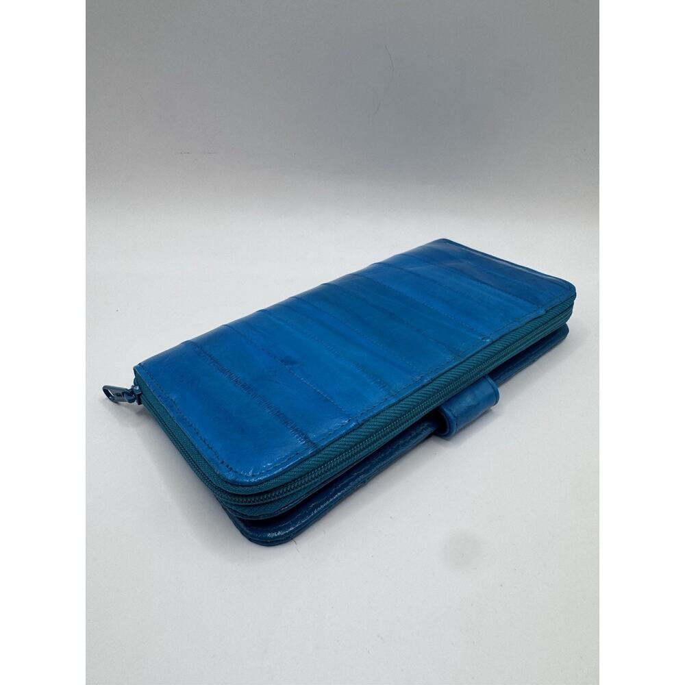 Eel Skin Leather Wallet Turquoise Blue Organizer Clutch + Keychain Vintage Teal - Picture 15 of 15